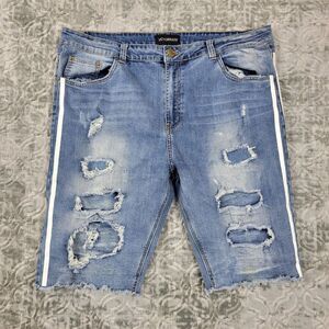 Victorious Shorts Mens Size 40 Blue Denim Side Stripe Bermuda Baggy Cut Off